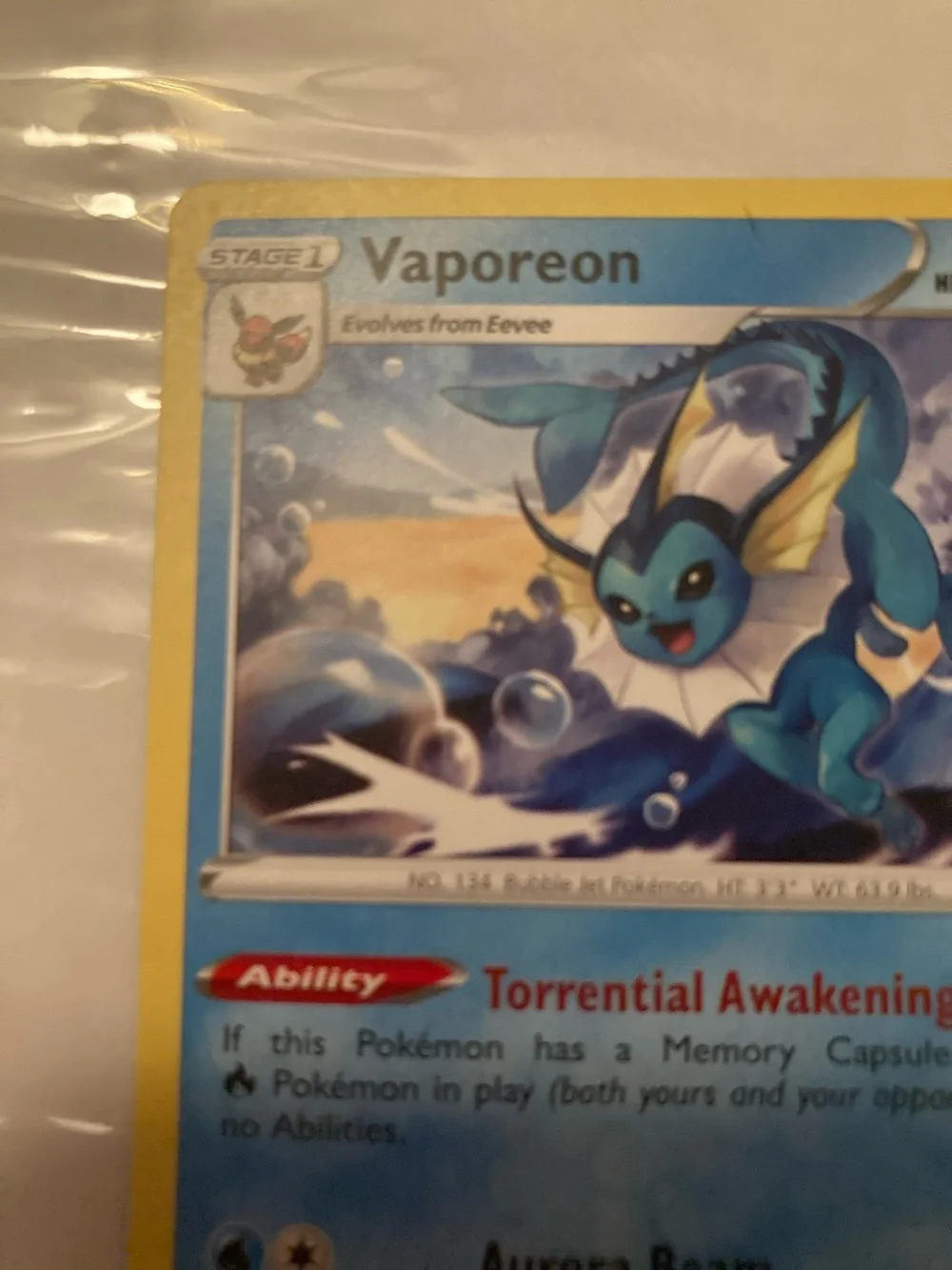 Pokemon Vaporeon Blue Yellow Trading Card 2020